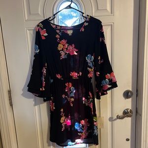 Black floral 3/4 sleeve dress.